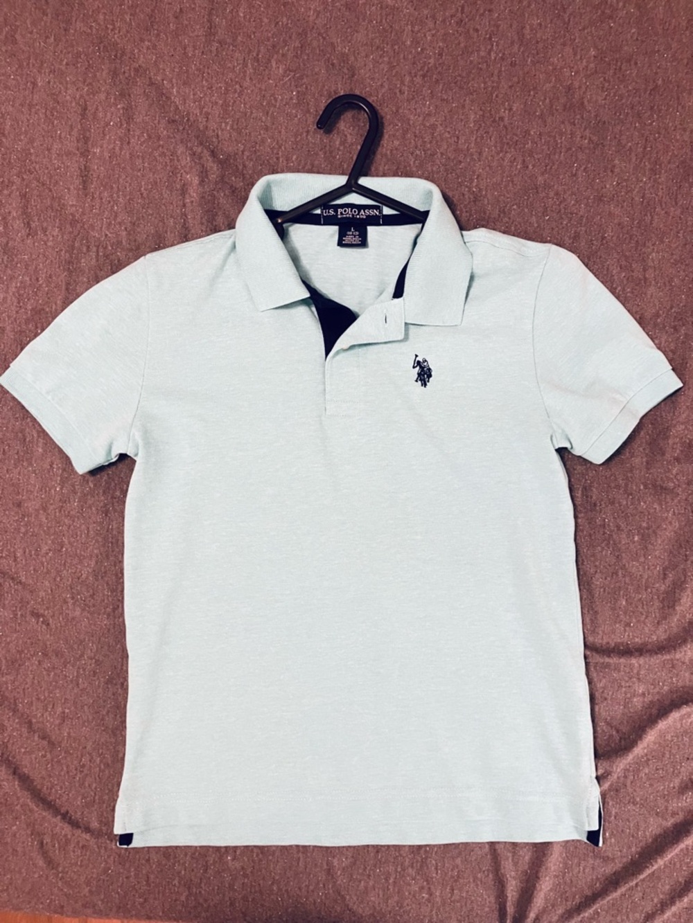 U.S. Polo Assn. Boys  Pale Blue Polo with Navy Logo Trim